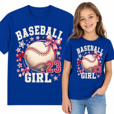 Koszulka dziewczęca „Baseball 23 Girl” - piłka baseballowa z różowymi kokardkami