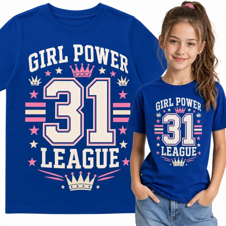 Koszulka dziewczęca „Girl Power 31 League” - sportowy numer z koronami
