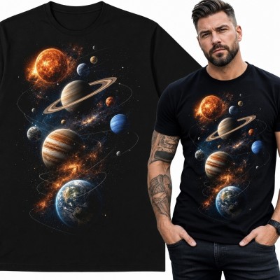 Koszulka męska z Układem Słonecznym - Saturn i planety