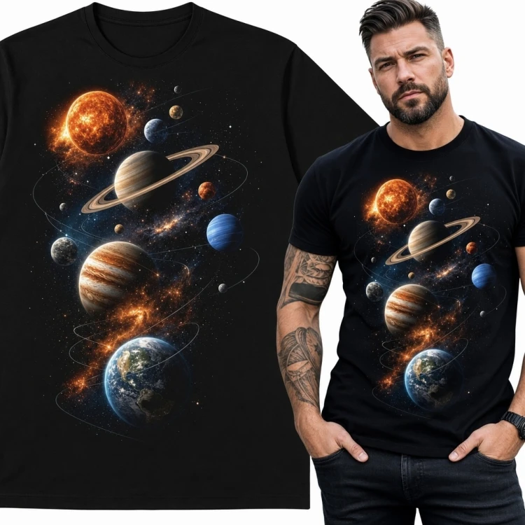 Koszulka męska z Układem Słonecznym - Saturn i planety