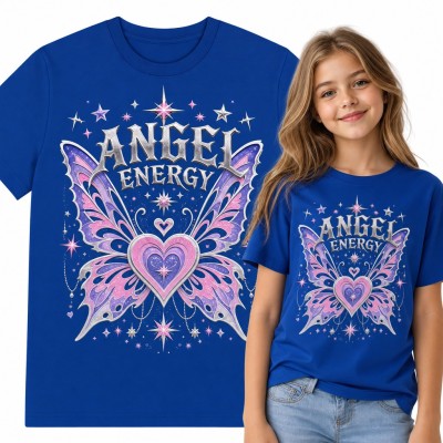 Koszulka dziewczęca „Angel Energy” - motyle skrzydła z sercem w stylu Y2K