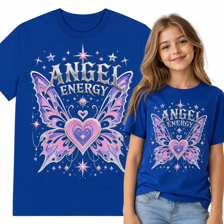 Koszulka dziewczęca „Angel Energy” - motyle skrzydła z sercem w stylu Y2K