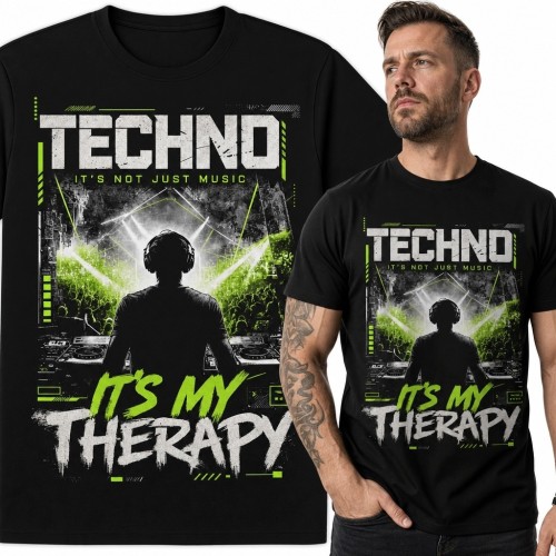 Koszulka męska z DJ-em „Techno” - „It's My Therapy”
