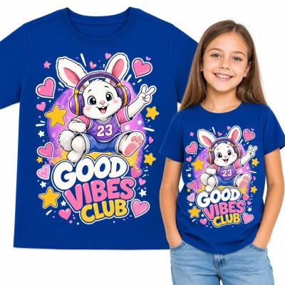 Koszulka dziewczęca „Good Vibes Club” - króliczek w słuchawkach