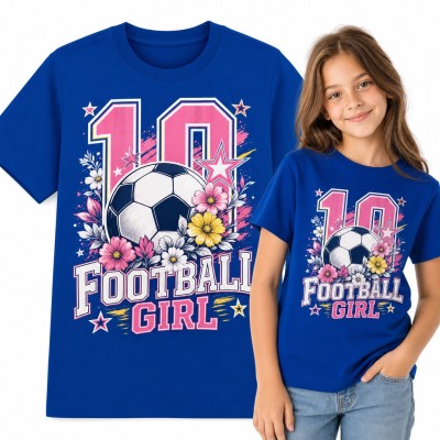 Koszulka dziewczęca „10 Football Girl” z piłką i kwiatami - dla piłkarki