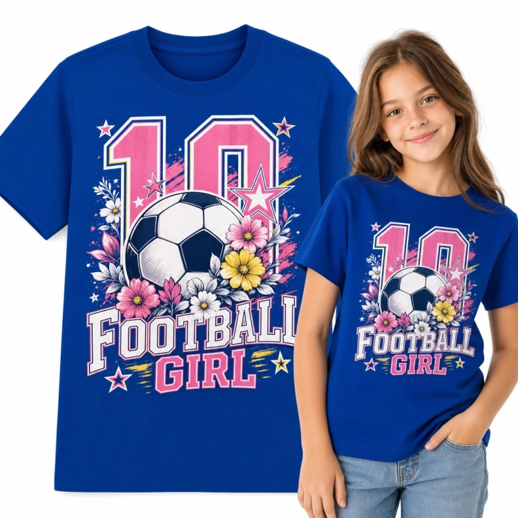 Koszulka dziewczęca „10 Football Girl” z piłką i kwiatami - dla piłkarki