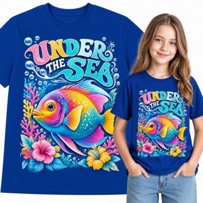 Koszulka dziewczęca „Under the sea” - tęczowa rybka na rafie koralowej