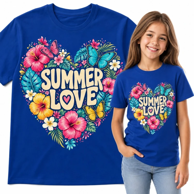 Koszulka dziewczęca „Summer love” - serce z hibiskusów i motyli