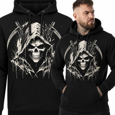 Bluza męska z kapturem - ponury żniwiarz z czaszką i dwiema kosami