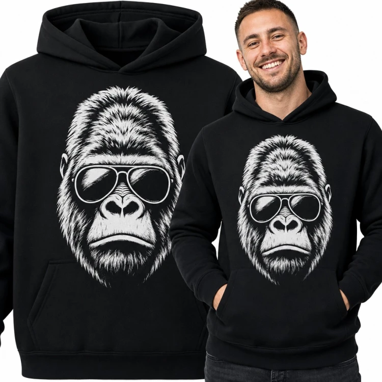 Bluza męska z kapturem - goryl w okularach pilotkach
