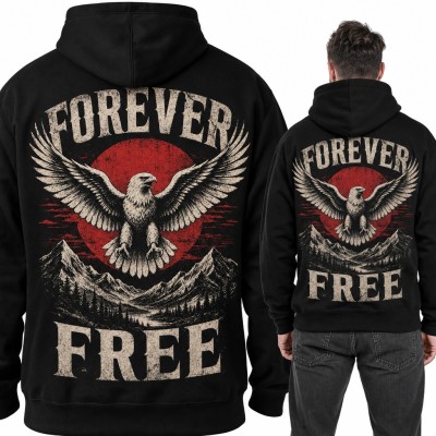 Bluza męska z kapturem - orzeł nad górami „Forever free” - duży nadruk na plecach