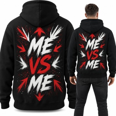 Bluza męska z kapturem „Me vs Me” - motywacyjny napis grunge, duży nadruk na plecach