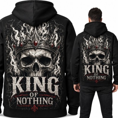 Bluza męska z kapturem „King of Nothing” - czaszka w koronie, duży nadruk na plecach