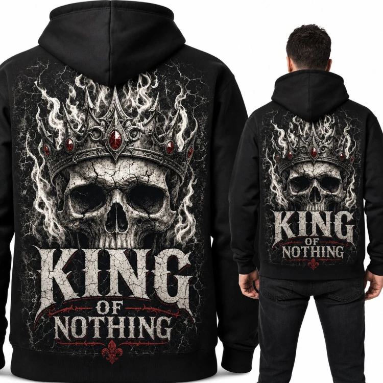 Bluza męska z kapturem „King of Nothing” - czaszka w koronie, duży nadruk na plecach
