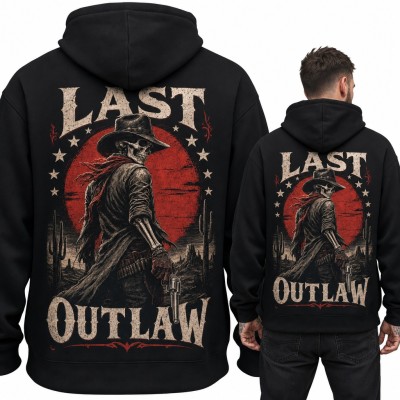 Bluza męska z kapturem „Last Outlaw” - szkielet kowboja z rewolwerem, duży nadruk na plecach