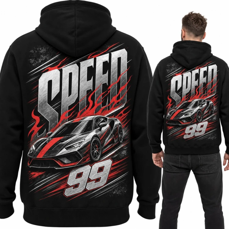 Bluza męska z kapturem „Speed” - auto wyścigowe z numerem 99 i duży nadruk na plecach