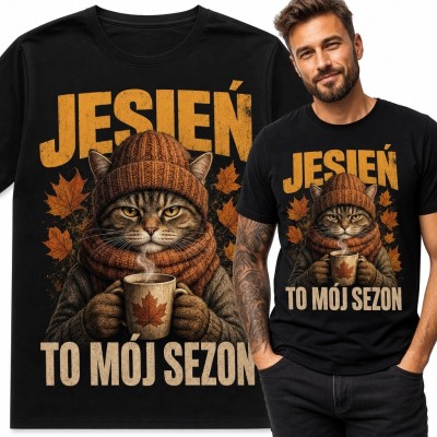 Koszulka męska z kotem „Jesień - to mój sezon”