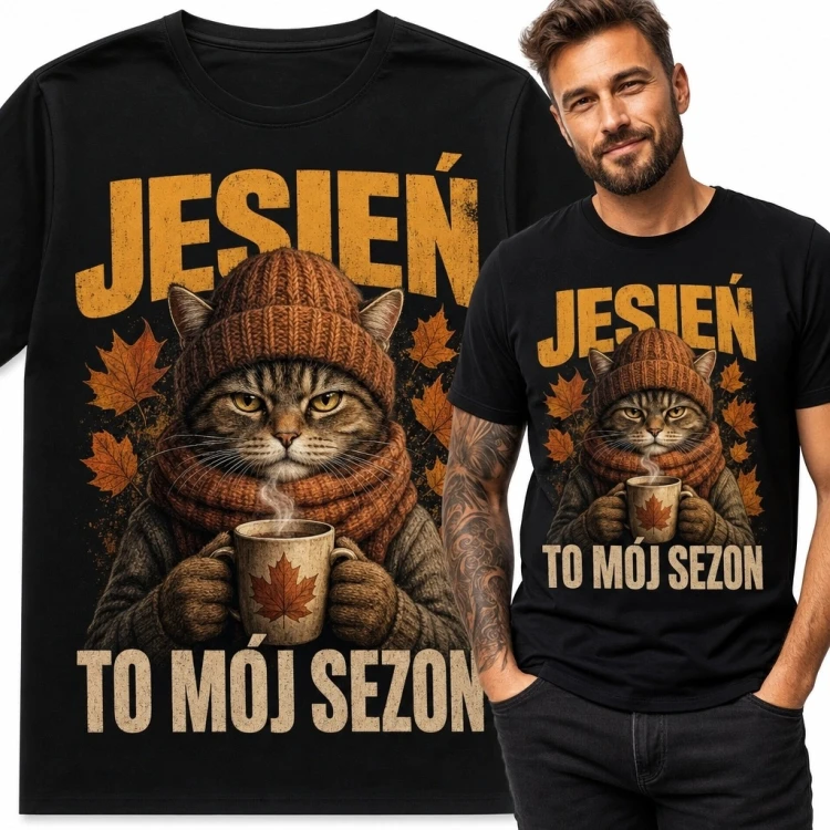 Koszulka męska z kotem „Jesień - to mój sezon”