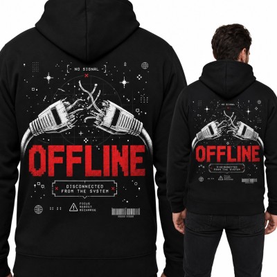 Bluza męska z kapturem „Offline” - przerwany kabel sieciowy, duży nadruk na plecach