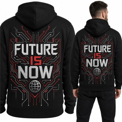 Bluza męska z kapturem - „Future is now” z obwodem elektronicznym - duży nadruk na plecach