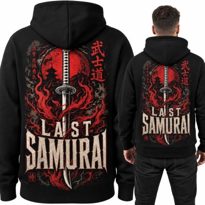 Bluza męska z kapturem „Last Samurai” - katana i znaki bushido, duży nadruk na plecach