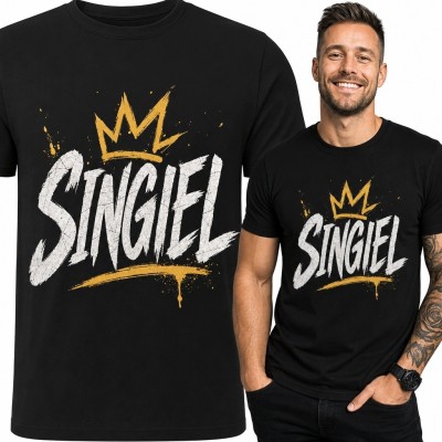 Koszulka męska „Single” - złota korona i streetwearowe rozpryski
