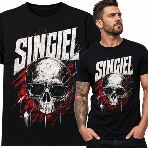 Koszulka męska z czaszką i napisem „Single” - mroczny wzór grunge