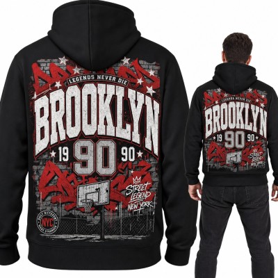 Bluza męska z kapturem „Brooklyn” - graffiti, kosz do koszykówki i duży nadruk na plecach