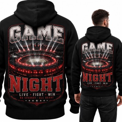 Bluza męska z kapturem „Game night” ze stadionem w reflektorach - duży nadruk na plecach