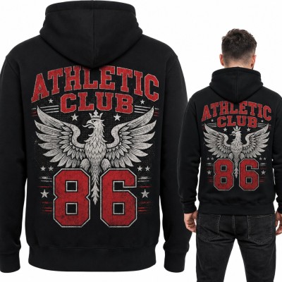 Bluza męska z kapturem „Athletic Club 86” - orzeł w koronie i duży nadruk na plecach
