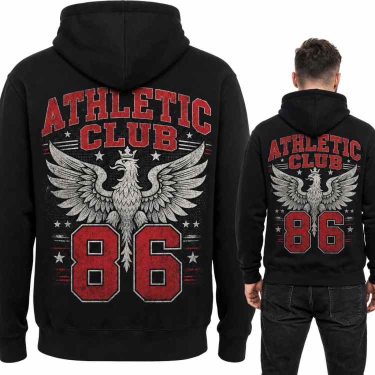 Bluza męska z kapturem „Athletic Club 86” - orzeł w koronie i duży nadruk na plecach