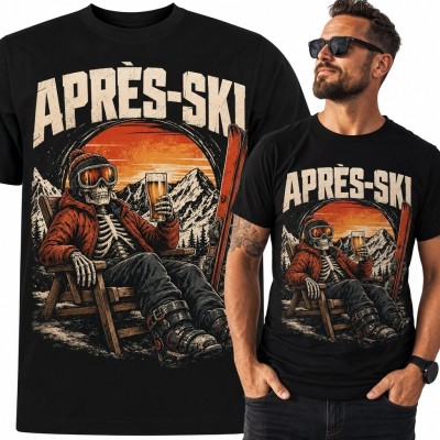 Koszulka męska „Après-ski” ze szkieletem narciarza - retro