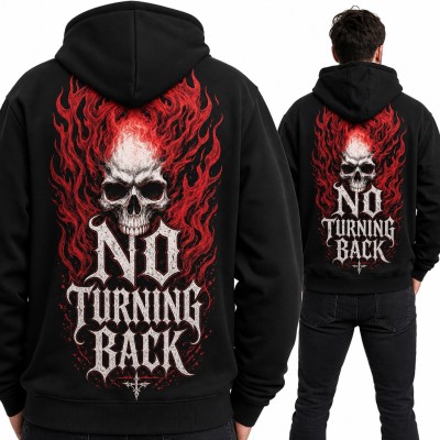 Bluza męska z kapturem - płonąca czaszka „No turning back” - duży nadruk na plecach