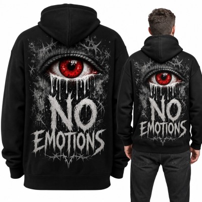 Bluza męska z kapturem „No emotions” - czerwone oko z łzami, duży nadruk na plecach