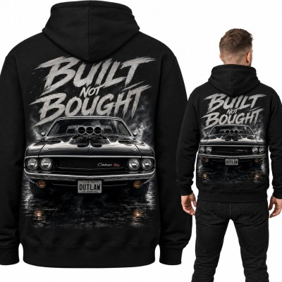 Bluza męska z kapturem - muscle car Challenger „Built not bought” - duży nadruk na plecach