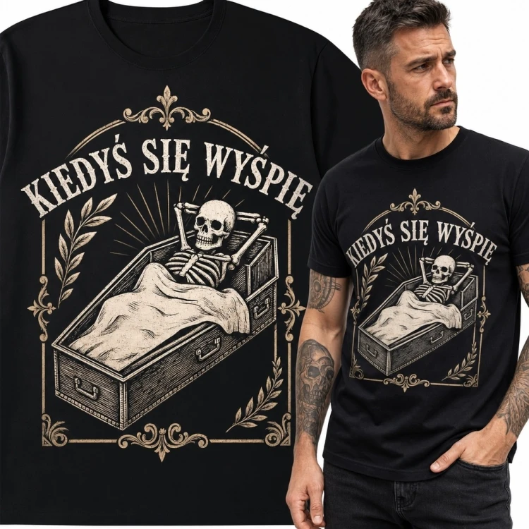 Koszulka męska ze szkieletem „Kiedyś się wyśpię” - czarny humor