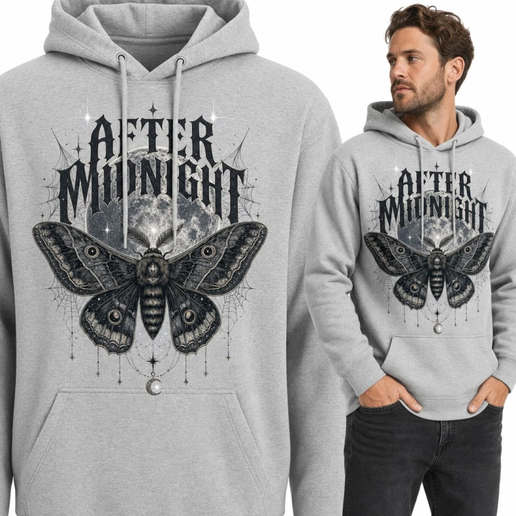 Bluza męska z kapturem - gotycka ćma i pełnia księżyca „After Midnight”