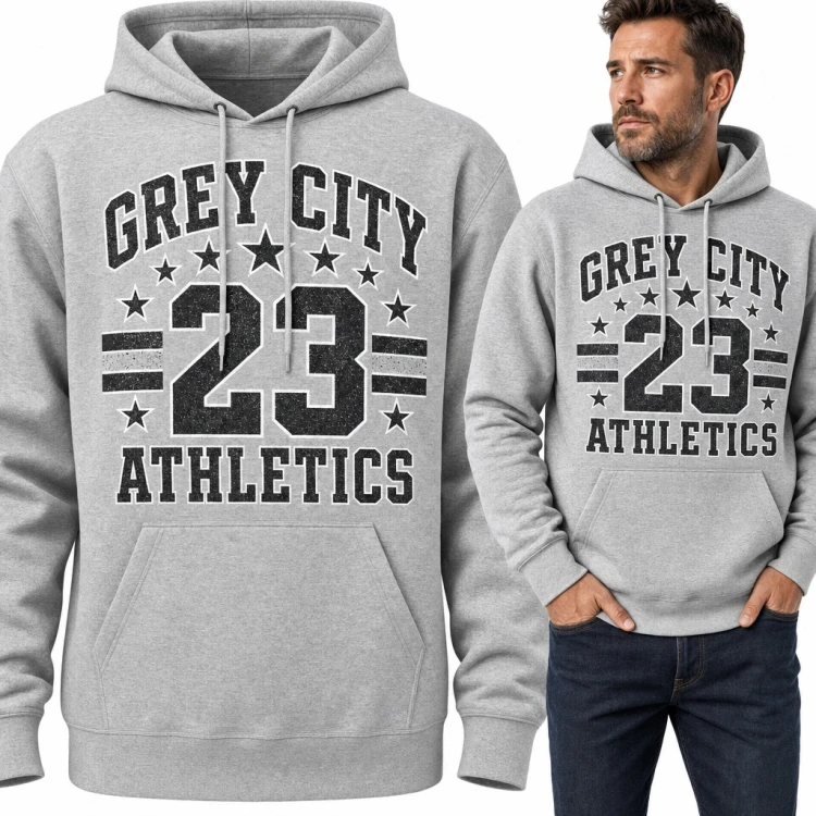 Bluza męska z kapturem - „Grey City 23 Athletics” w stylu college