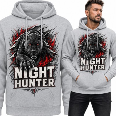 Bluza męska z kapturem - czarna pantera „Night hunter” z pazurami