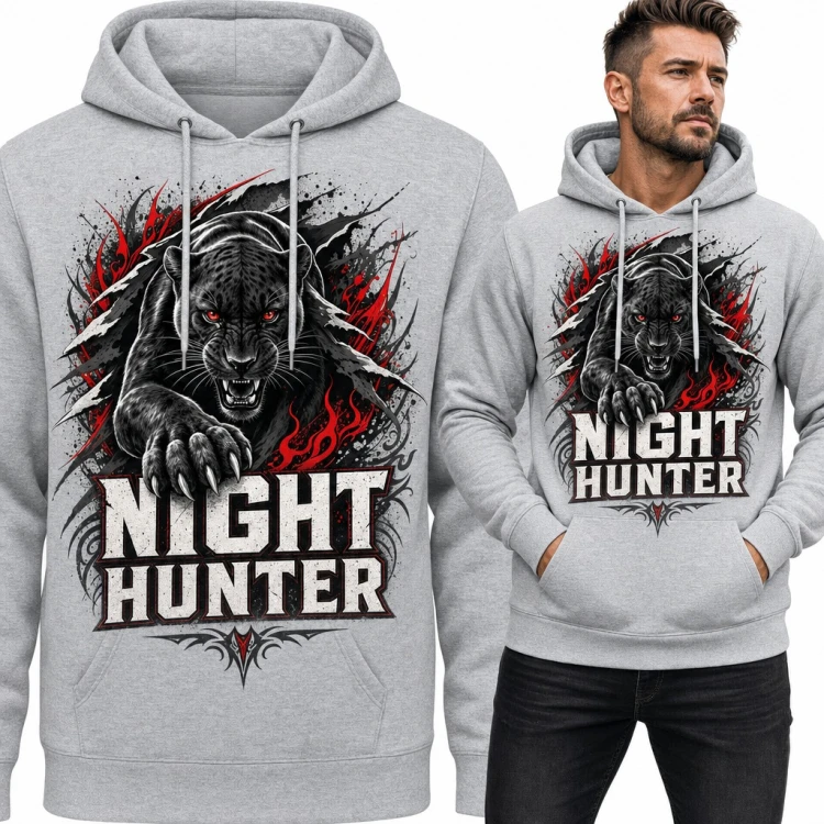 Bluza męska z kapturem - czarna pantera „Night hunter” z pazurami