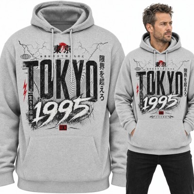 Bluza męska z kapturem „Tokyo 1995” - japońskie znaki i streetwearowy grunge