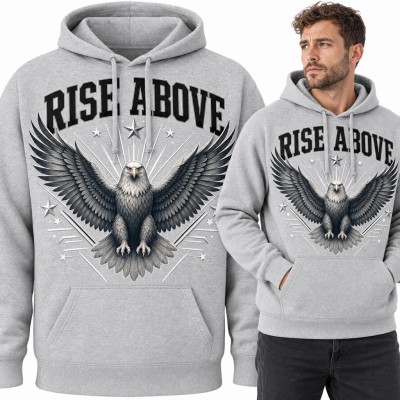 Bluza męska z kapturem - orzeł z rozpostartymi skrzydłami i napis „Rise Above”