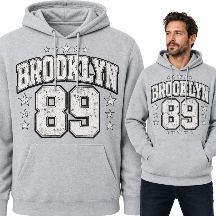 Bluza męska z kapturem - „Brooklyn 89” w stylu college z gwiazdkami