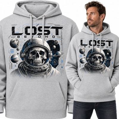 Bluza męska z kapturem - astronauta z czaszką w hełmie „Lost Beyond”