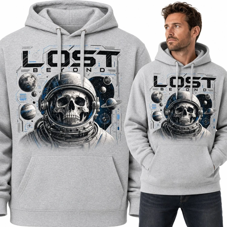 Bluza męska z kapturem - astronauta z czaszką w hełmie „Lost Beyond”
