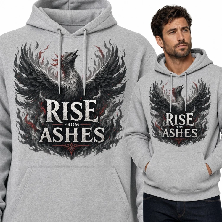 Bluza męska z kapturem - czarny feniks „Rise from ashes”