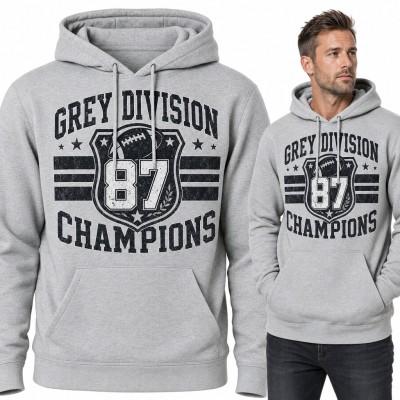 Bluza męska z kapturem - futbol amerykański „Grey Division 87 Champions” w stylu college