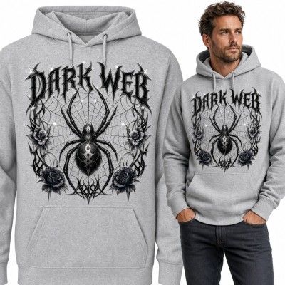 Bluza męska z kapturem - gotycki pająk w pajęczynie „Dark Web” z czarnymi różami