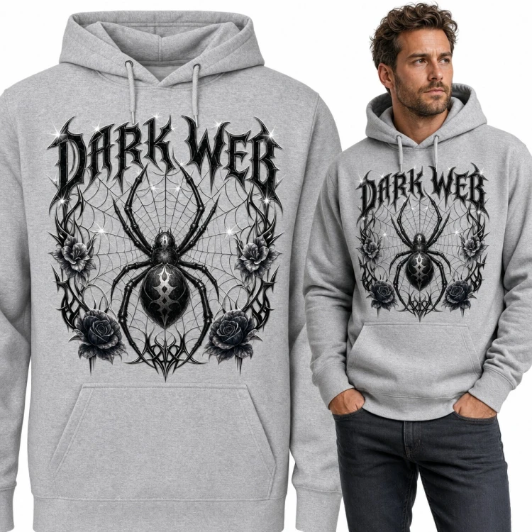 Bluza męska z kapturem - gotycki pająk w pajęczynie „Dark Web” z czarnymi różami