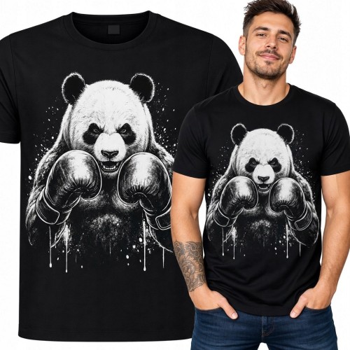 Koszulka męska z pandą w rękawicach bokserskich - bojowy streetwear